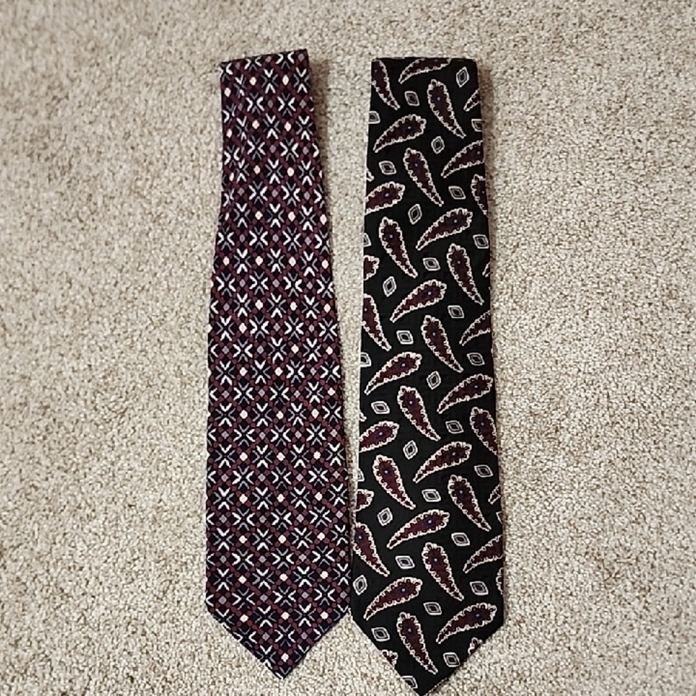 Two Elegant Sterling & Hunt Black/Navy and Burgundy Patterned Silk Ties